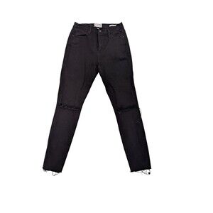 Frame Le High Skinny Black Distressed Denim Jeans Size 27 Ripped Knees Mid Rise